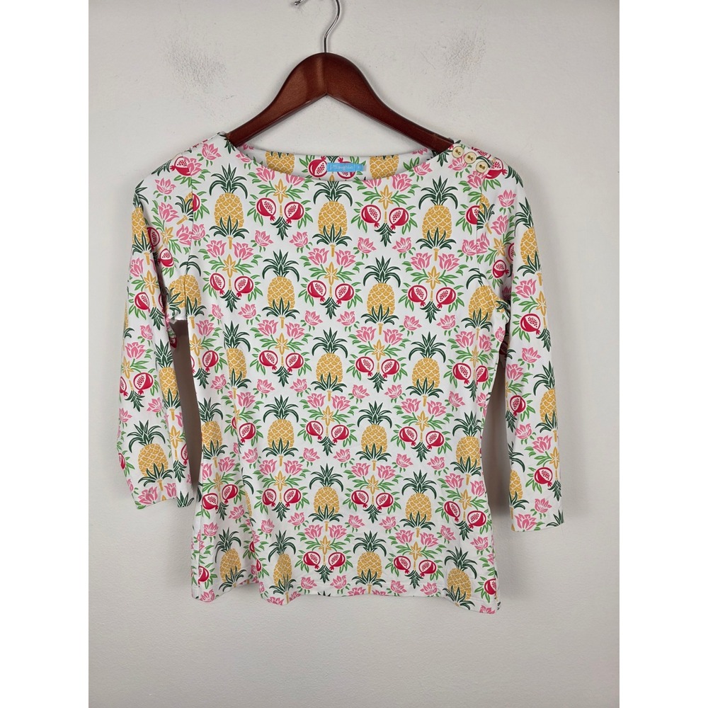 J.McLaughlin Wavesong Catalina Pineapple Floral Boat Neck 3/4 Sleeve Top XS